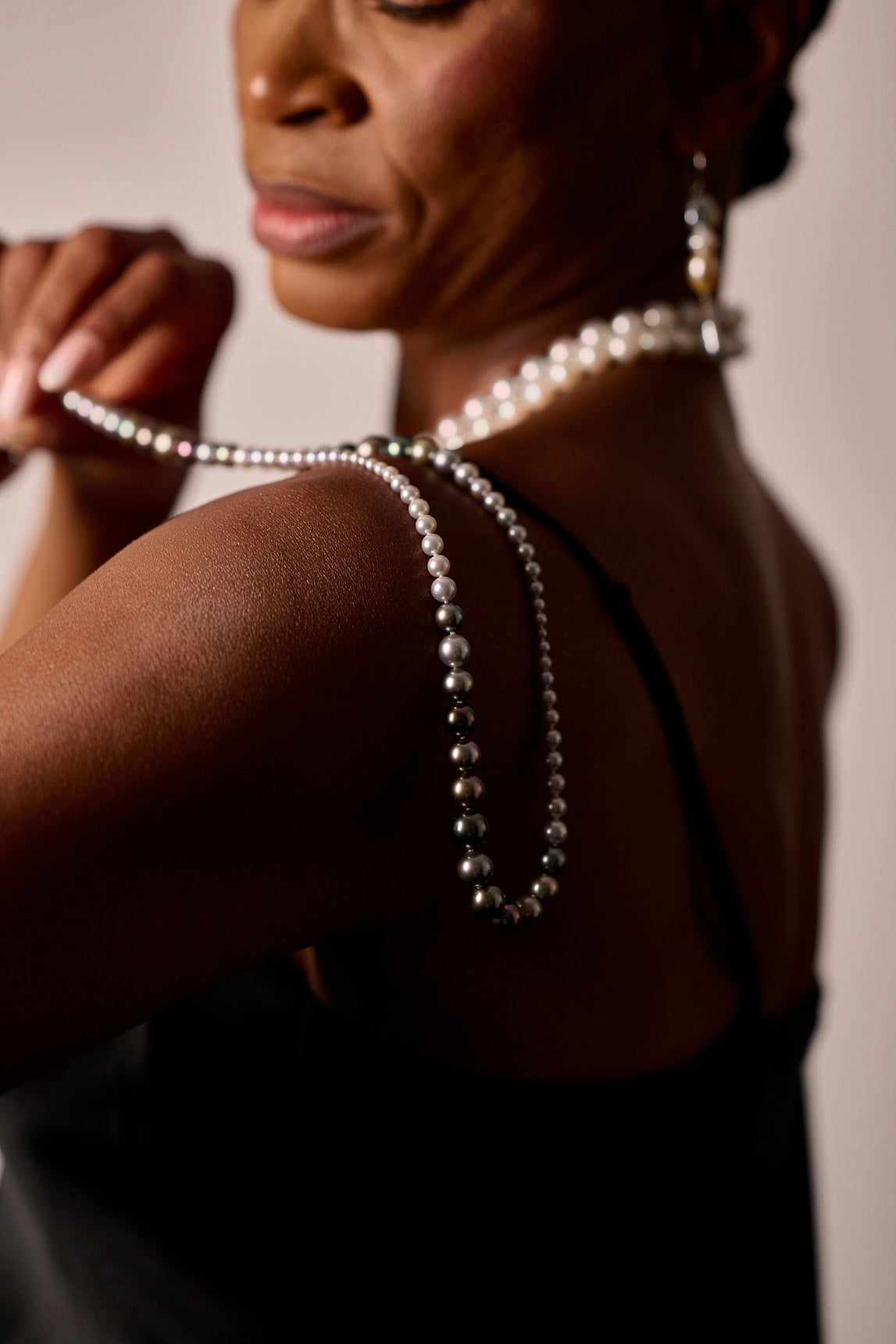 One of a kind. Graduating Akoya and Tahitian Pearl Necklace.