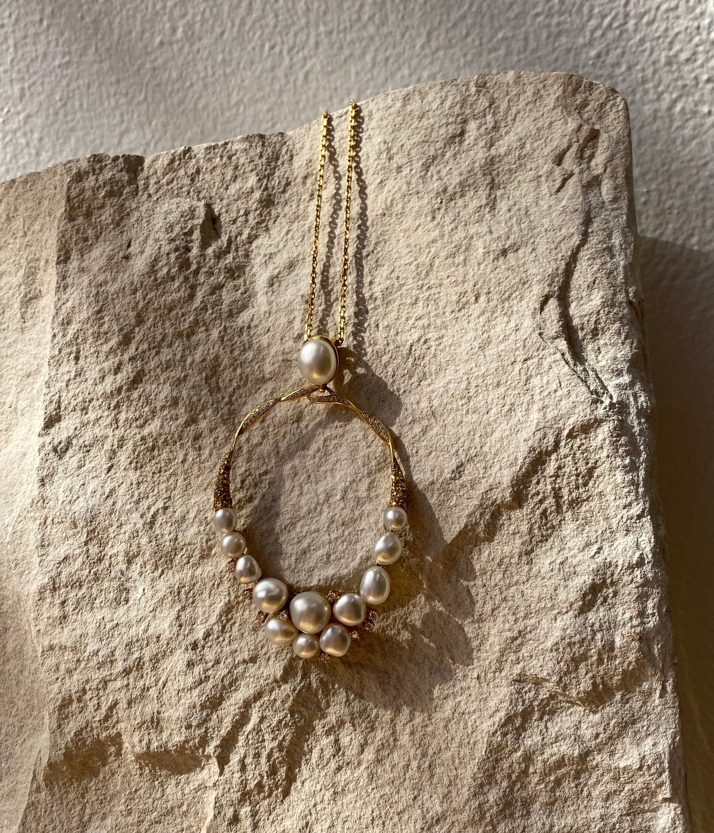 Pearl Creations. Natural Keshi Pearl and Diamond Necklace.