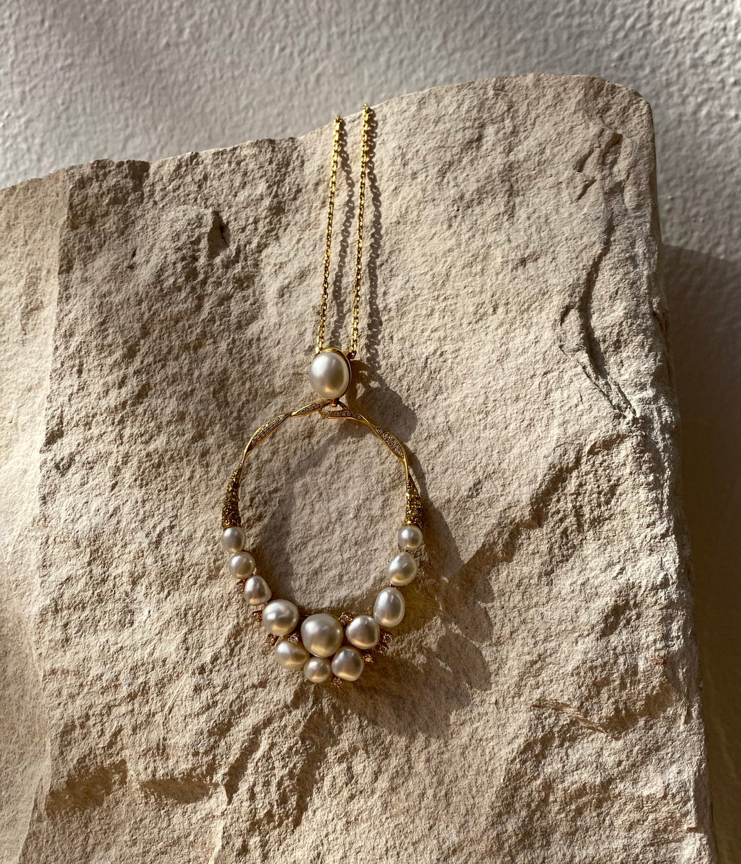 Pearl Creations. Natural Keshi Pearl and Diamond Necklace.