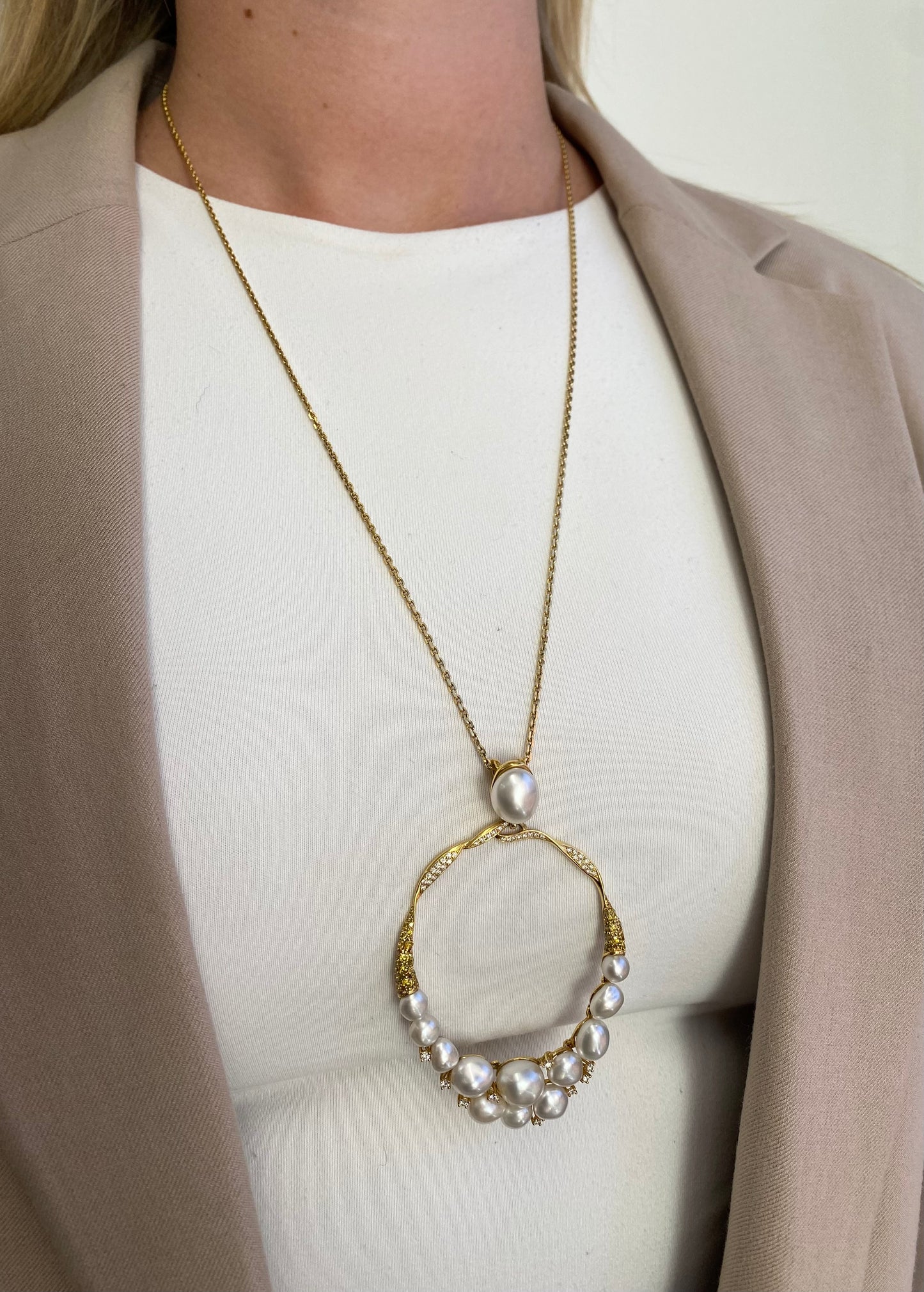 Pearl Creations. Natural Keshi Pearl and Diamond Necklace.