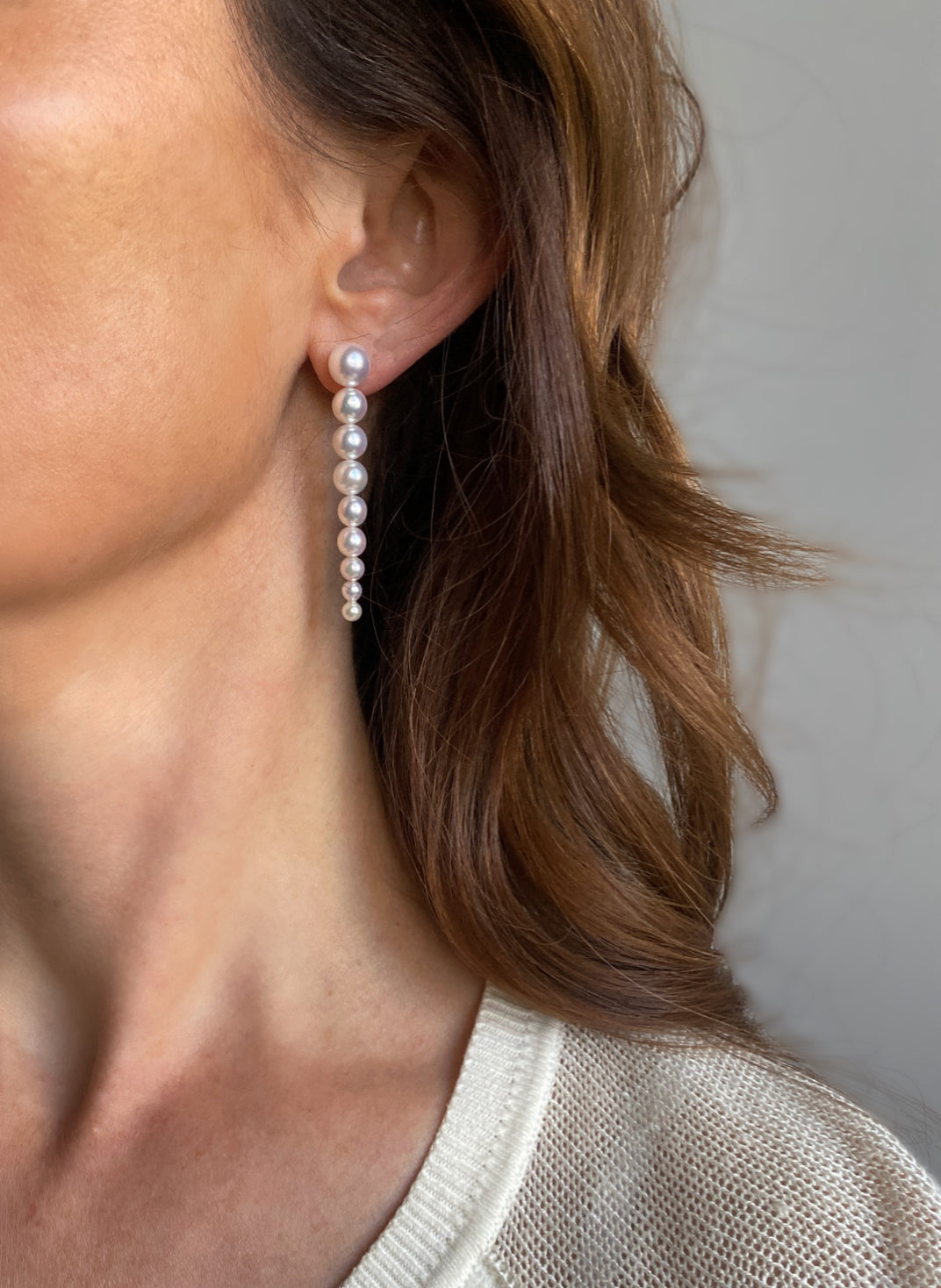 Pearl Creations. Akoya Pearl Graduating Earrings.
