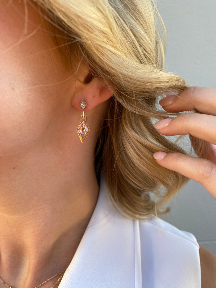 One of a kind. Morganite Diamond Earrings