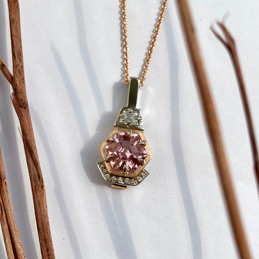 Signature.  Deco Pendant With Morganite and Diamonds