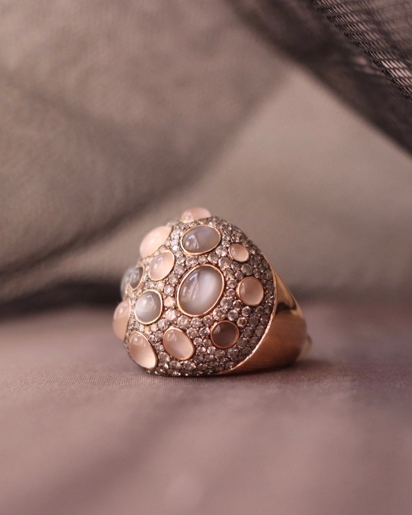 One of a Kind. Champagne Bubbles Moonstone Ring .