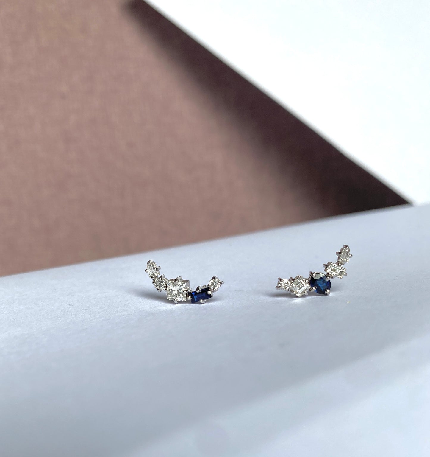 Everyday Creations. Jolie earrings with sapphire and diamond - SOLD