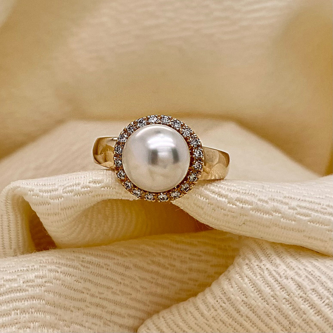 Pearl Creations. Nano South Sea Pearl Ring with Diamonds