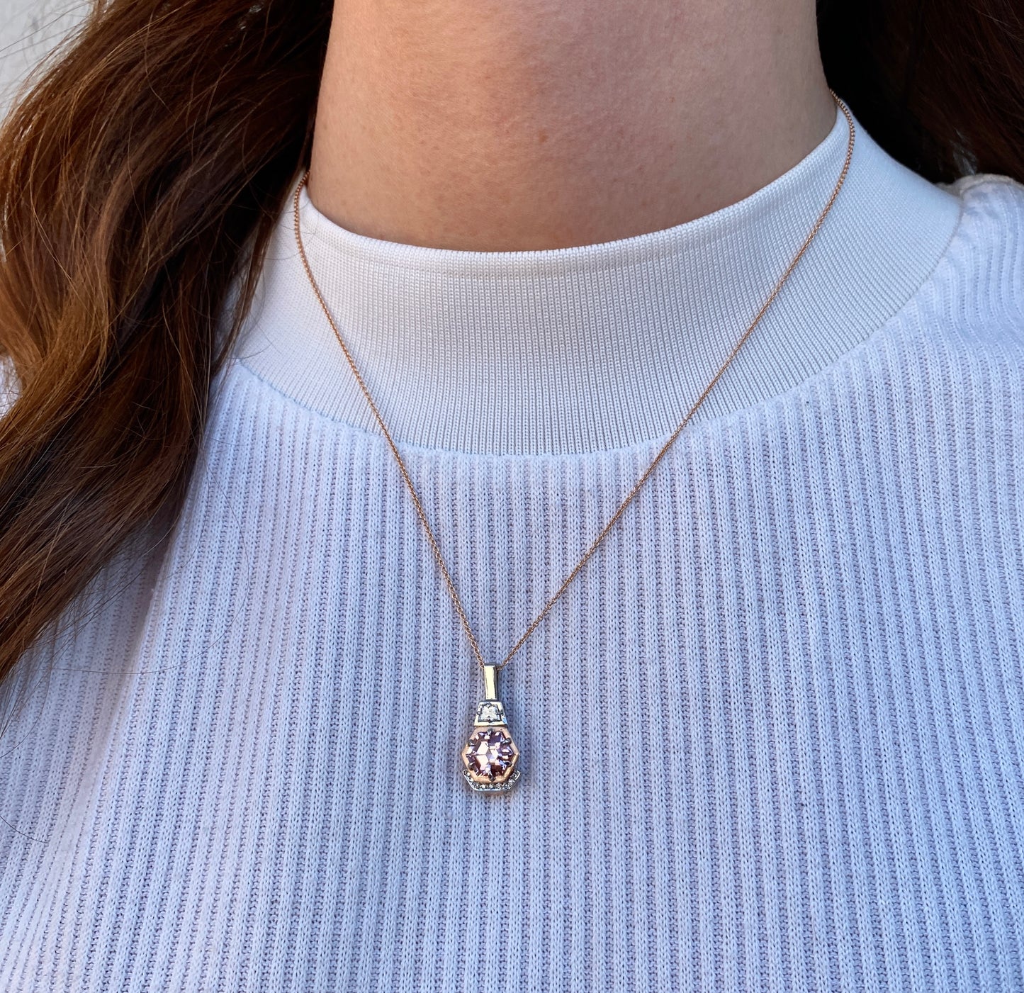 Signature.  Deco Pendant With Morganite and Diamonds