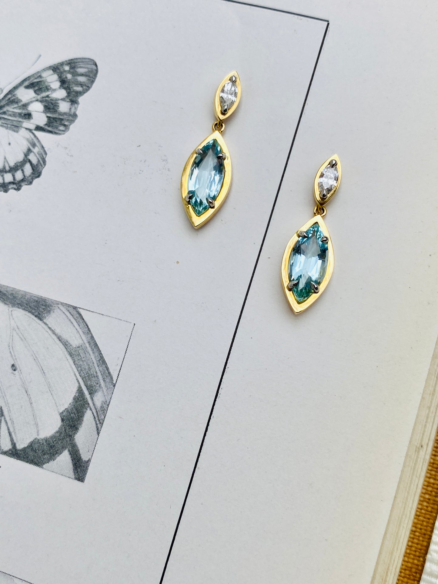 One of a Kind. Aquamarine with Diamond Drop Earrings