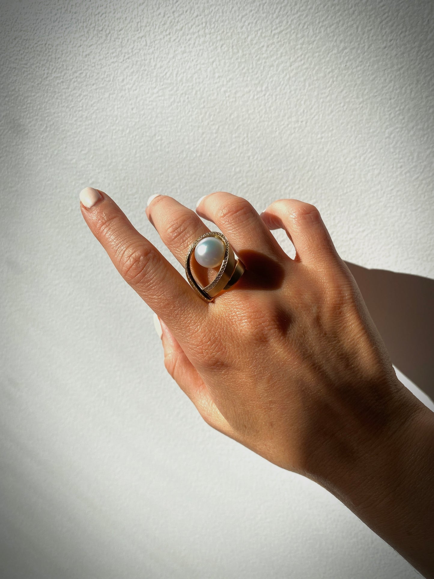 Pearl Creations. Orbit Ring with South Sea Pearl and Diamonds