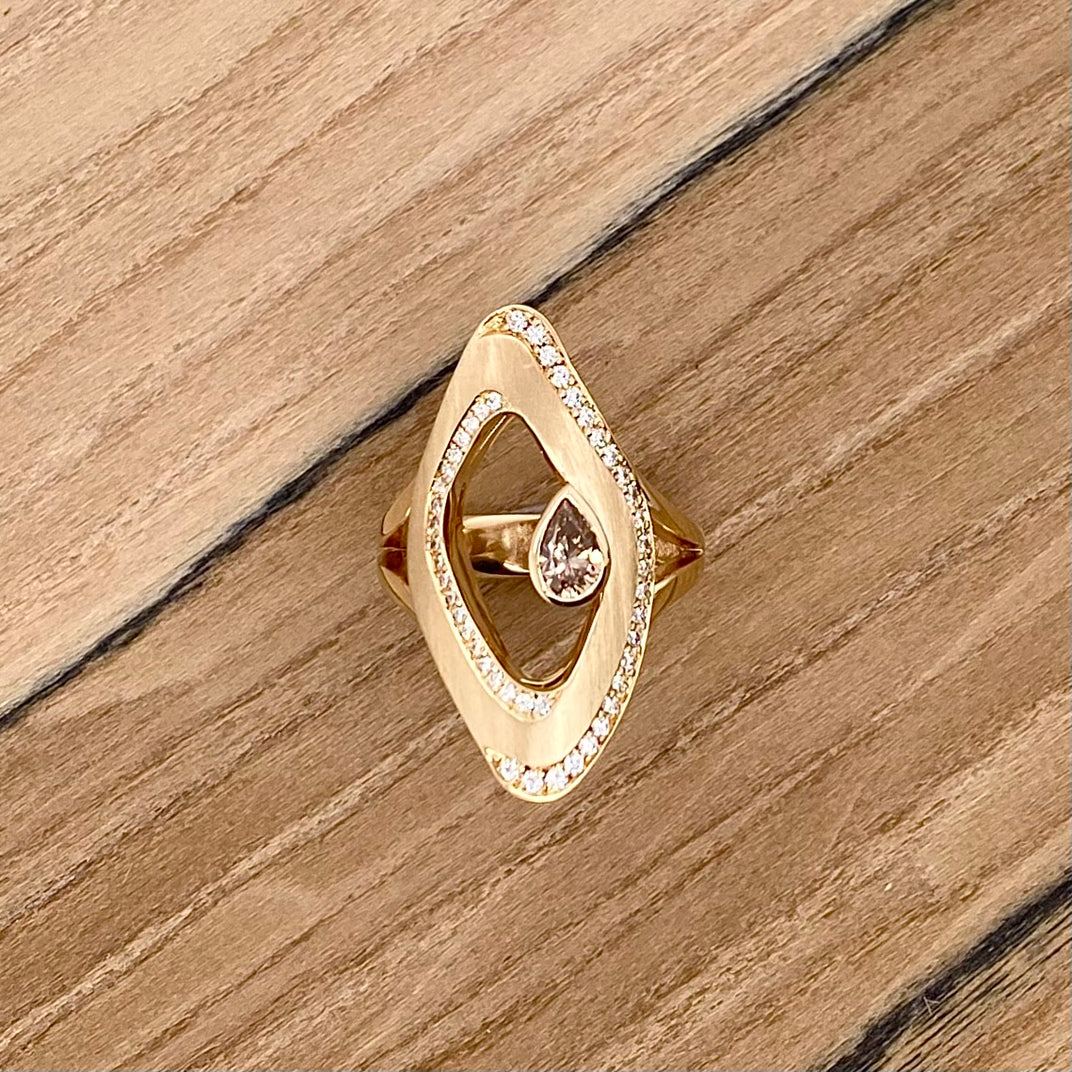 Lagoon.  Yellow Gold Champagne Diamond Ring