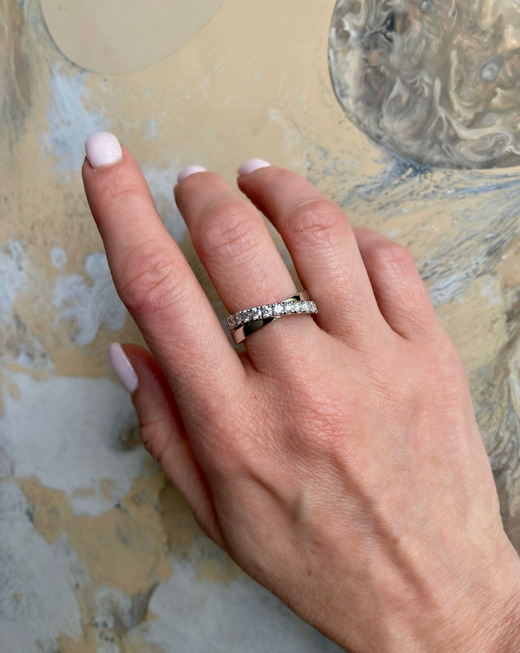 Everyday Creations. Platinum Diamond Crossover Ring.