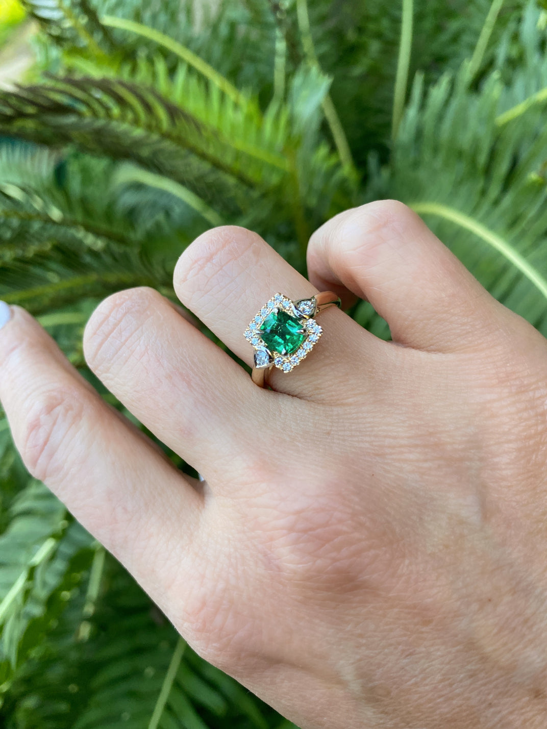 One of a Kind. Emerald Halo Ring