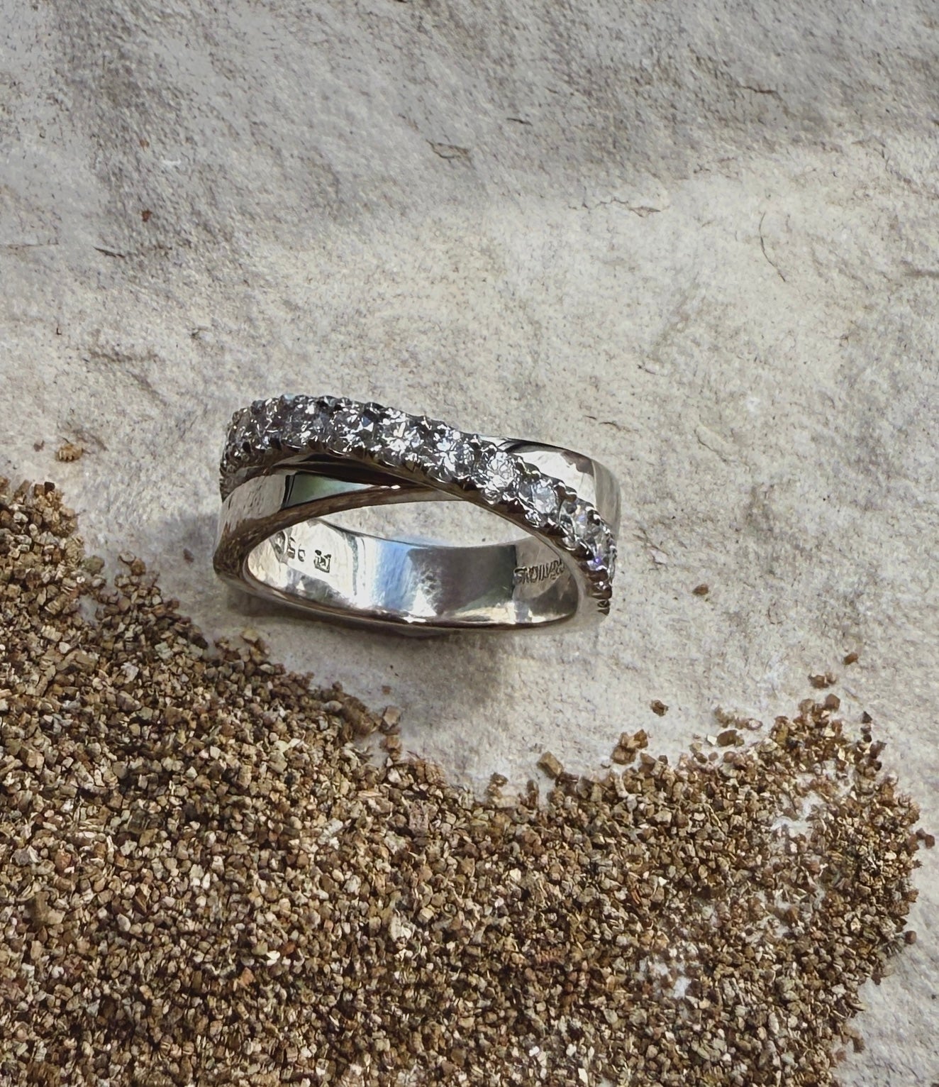 Everyday Creations. Platinum Diamond Crossover Ring. SOLD