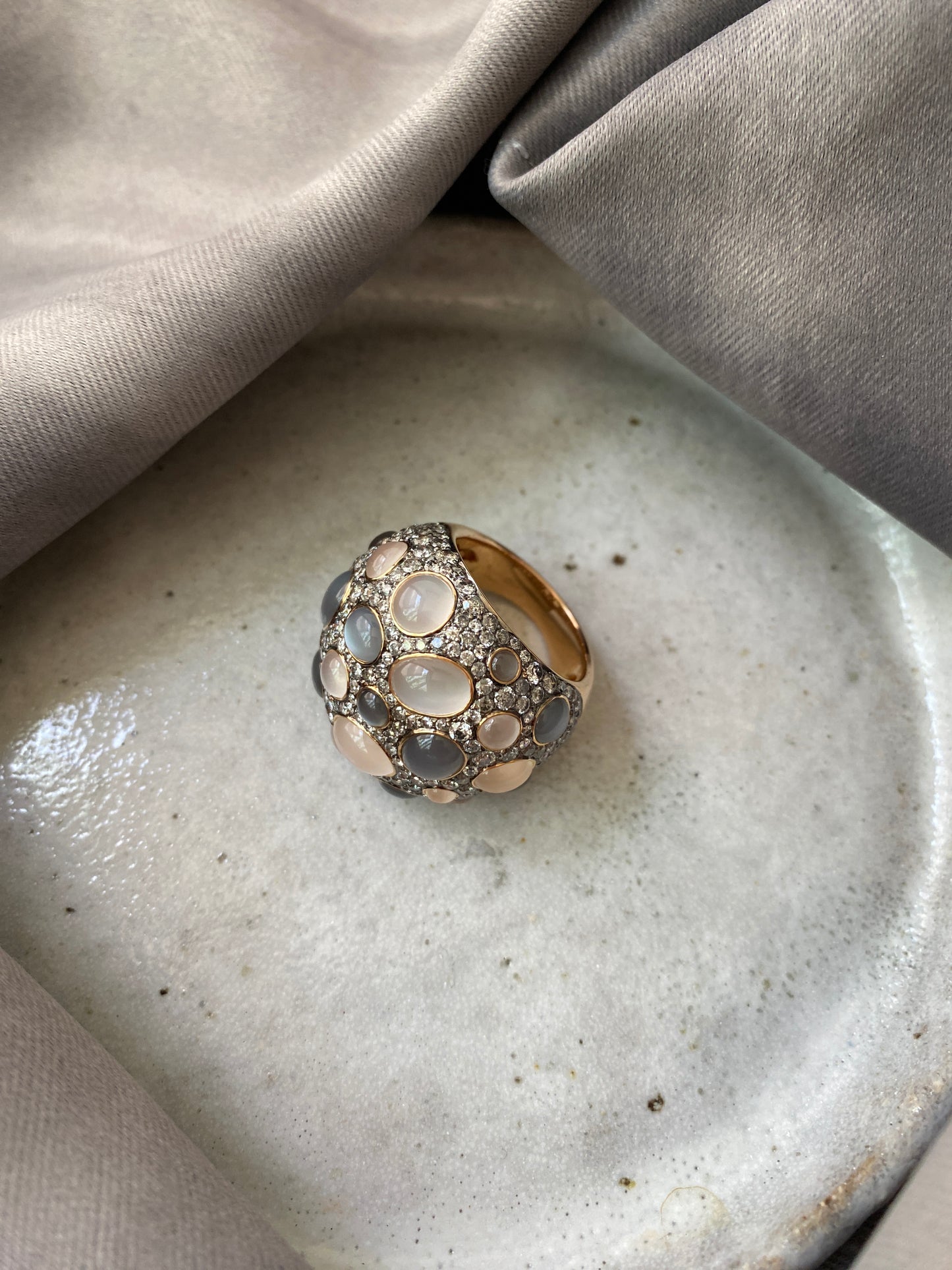 One of a Kind. Champagne Bubbles Moonstone Ring .