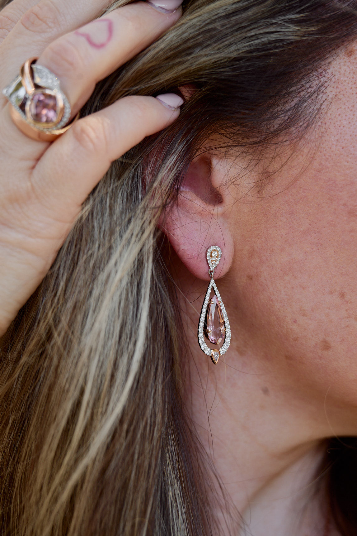 One of a Kind. Earrings with Morganite and Diamonds