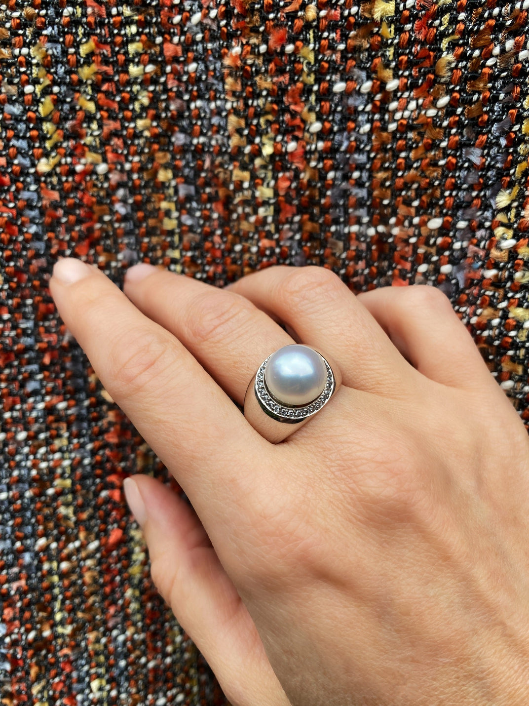 Pearl Creations. Gypsy South Sea Pearl Ring with Diamonds
