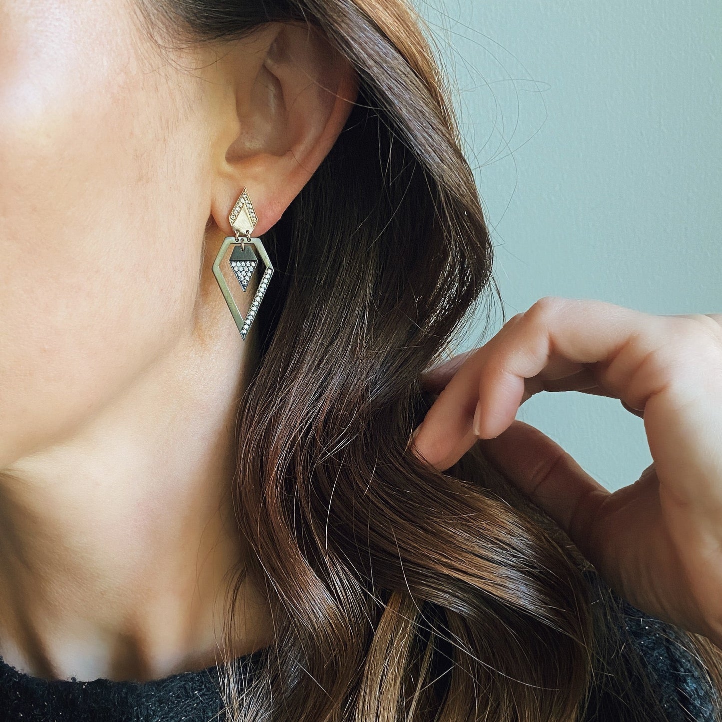 Prisma. Yellow Gold  Diamond Trapeze Earrings