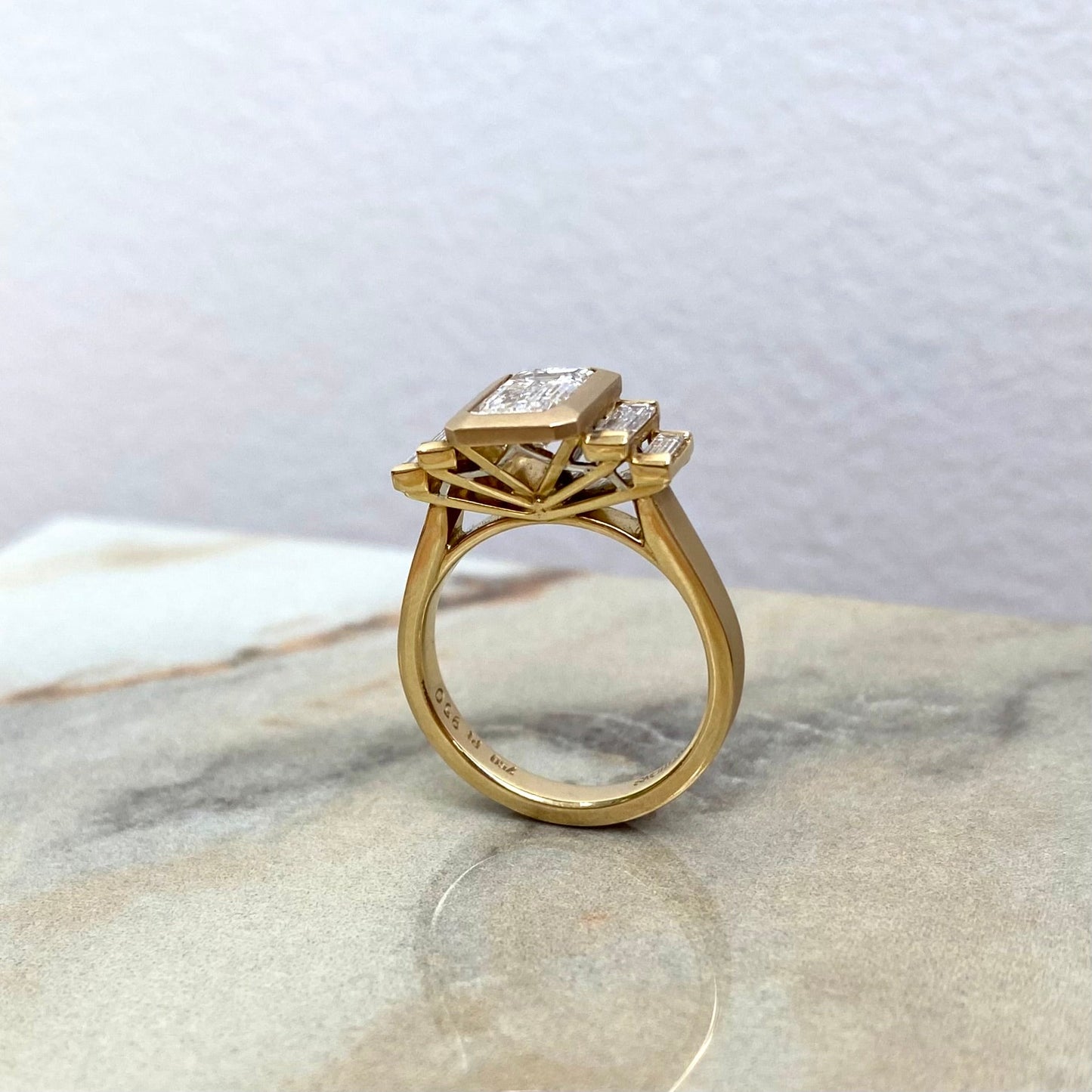 Signature . Deco Ring with Emerald Shape Diamonds