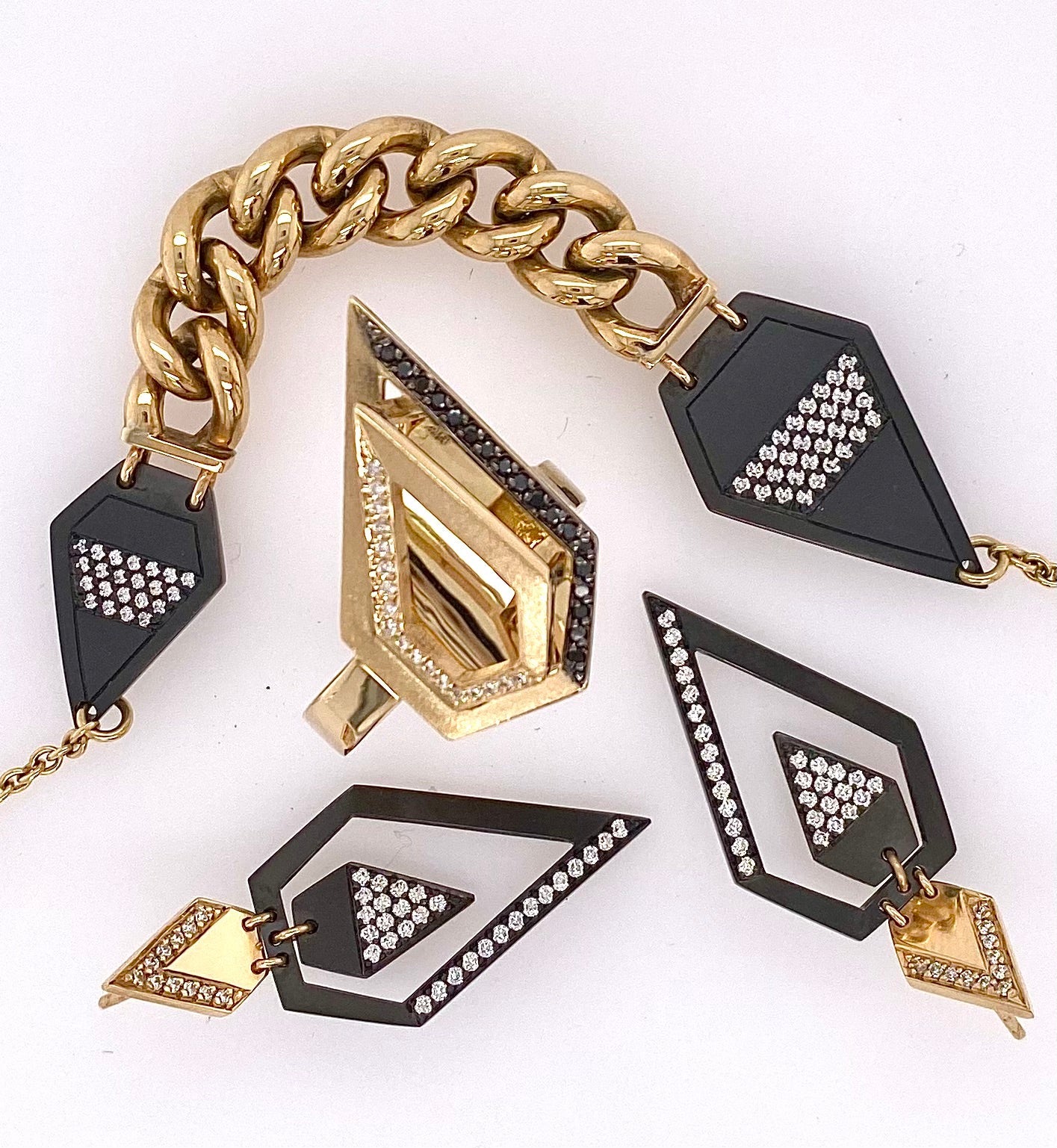 Prisma.  Yellow Gold Black and White Diamond Ring
