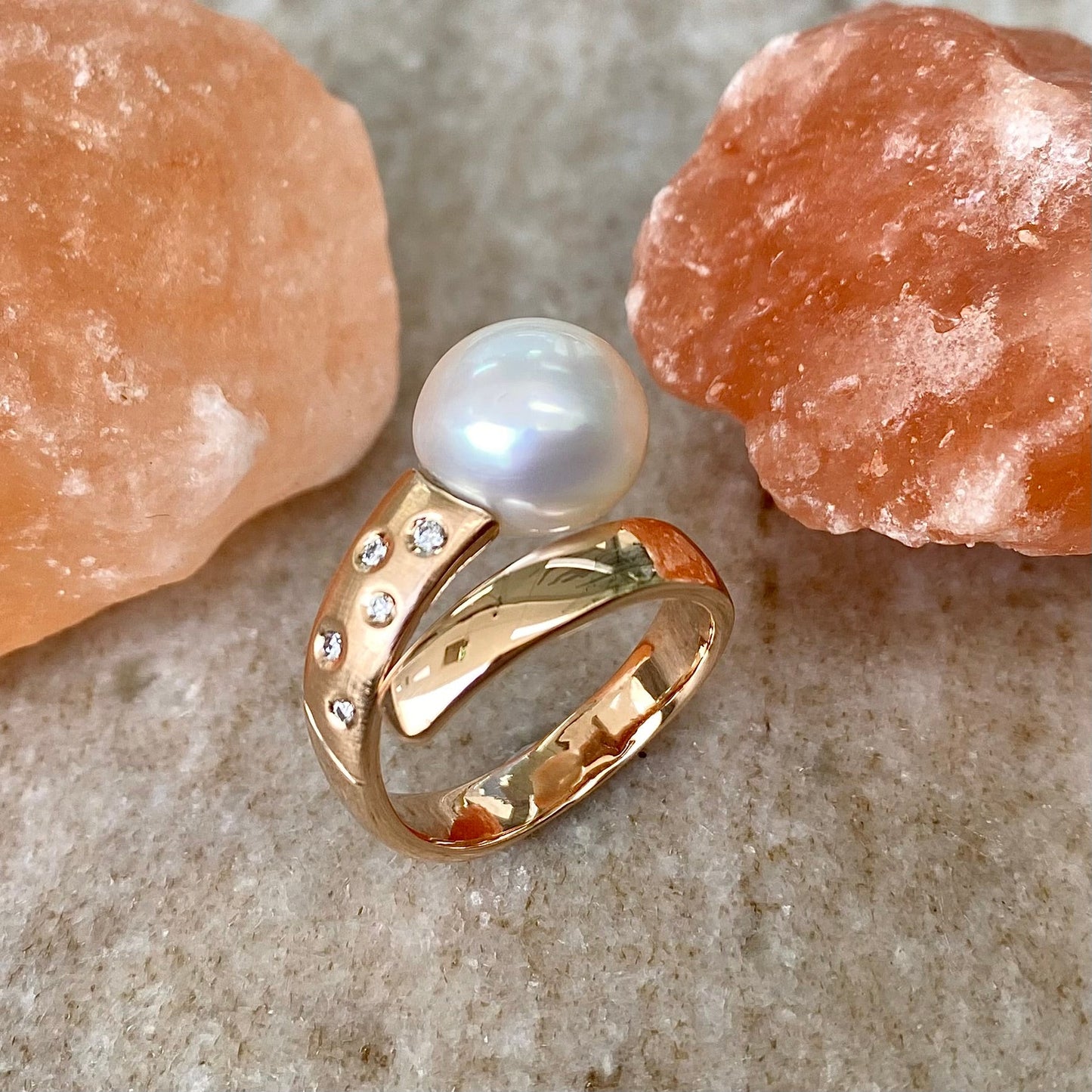 Pearl Creations. Jaffa Ring with Pearl and Diamonds