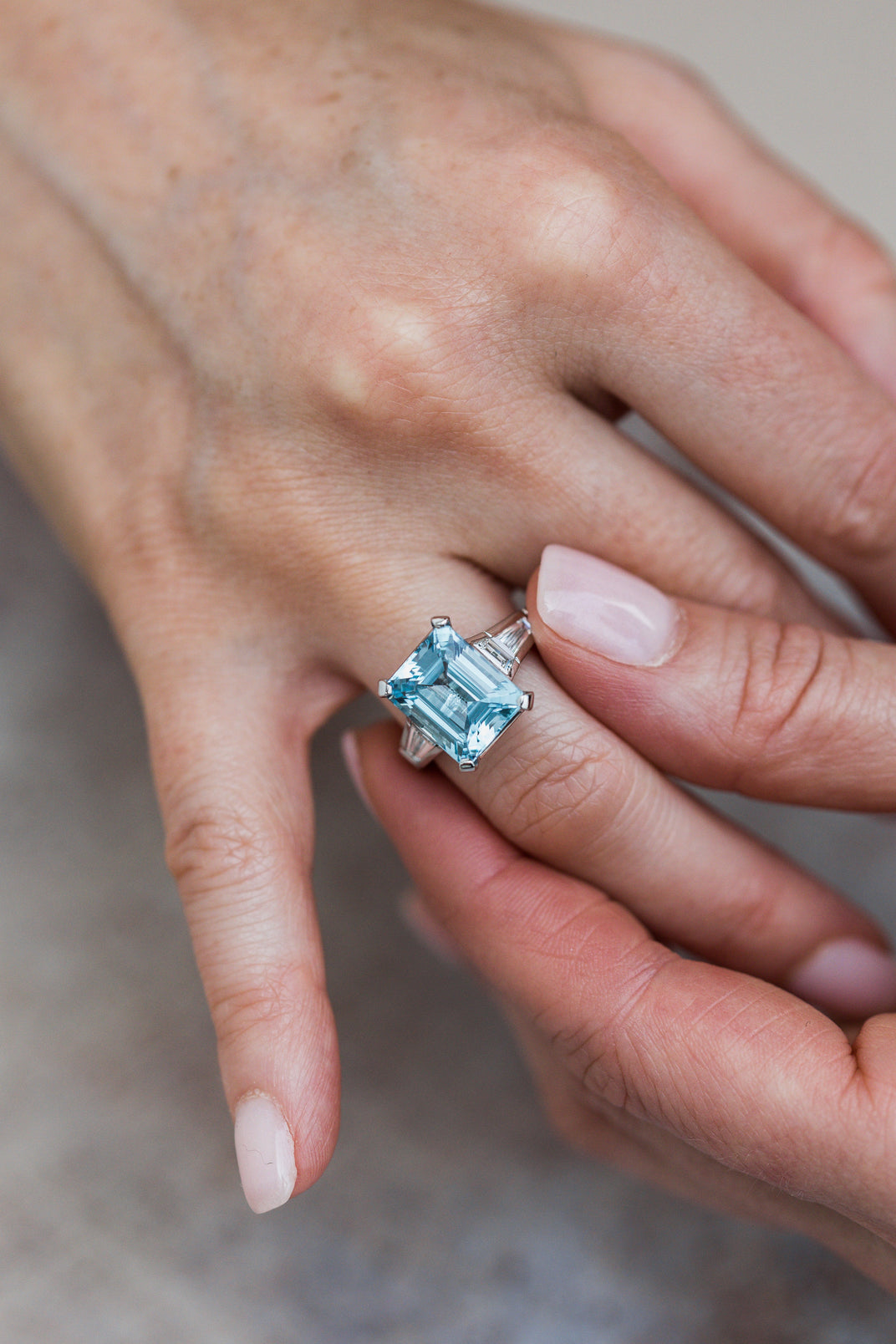 One of a Kind. Ring with Aquamarine and Diamonds