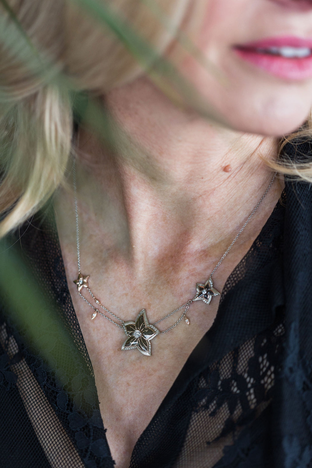 Flora. Enamel Necklace with Diamonds