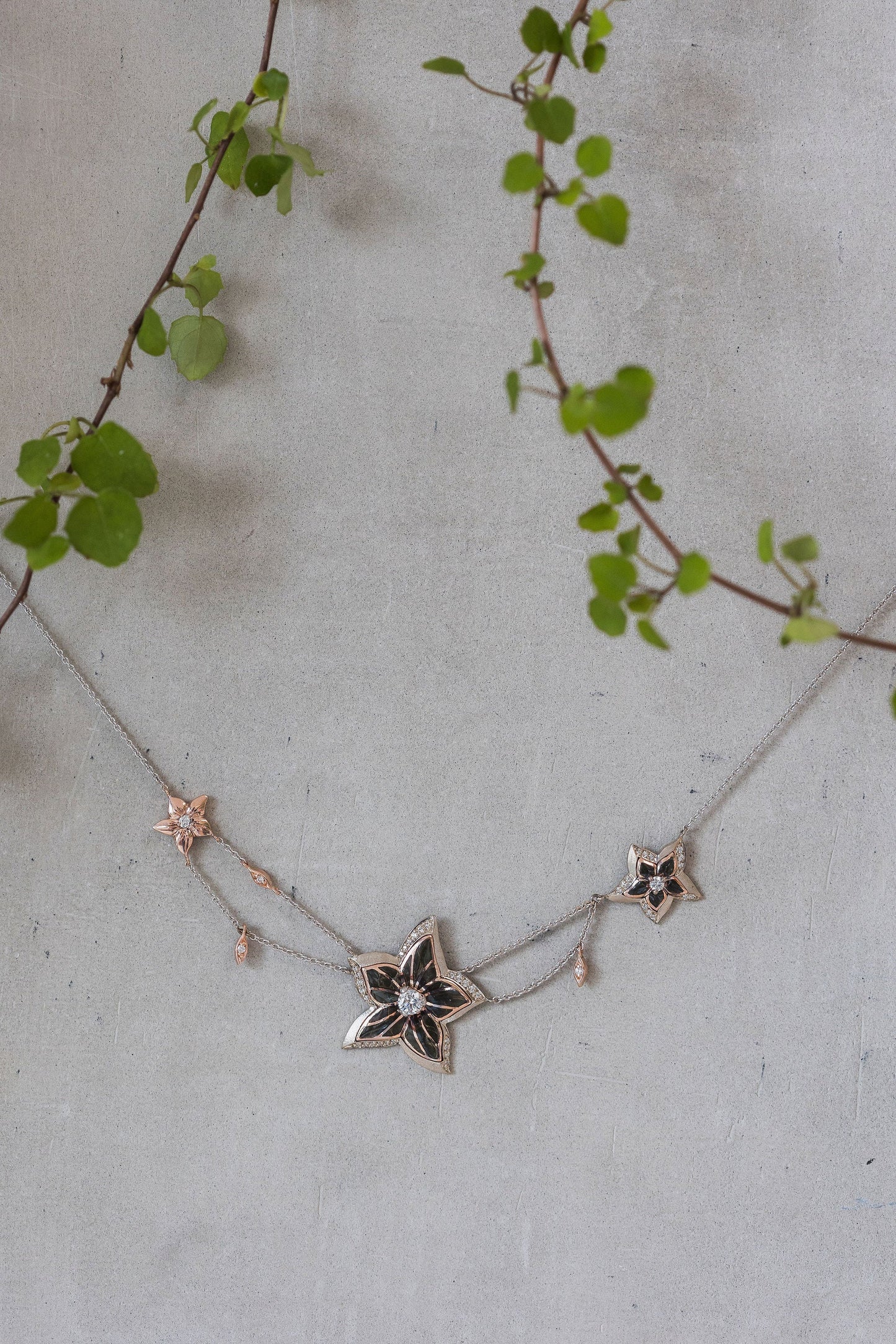 Flora. Enamel Necklace with Diamonds