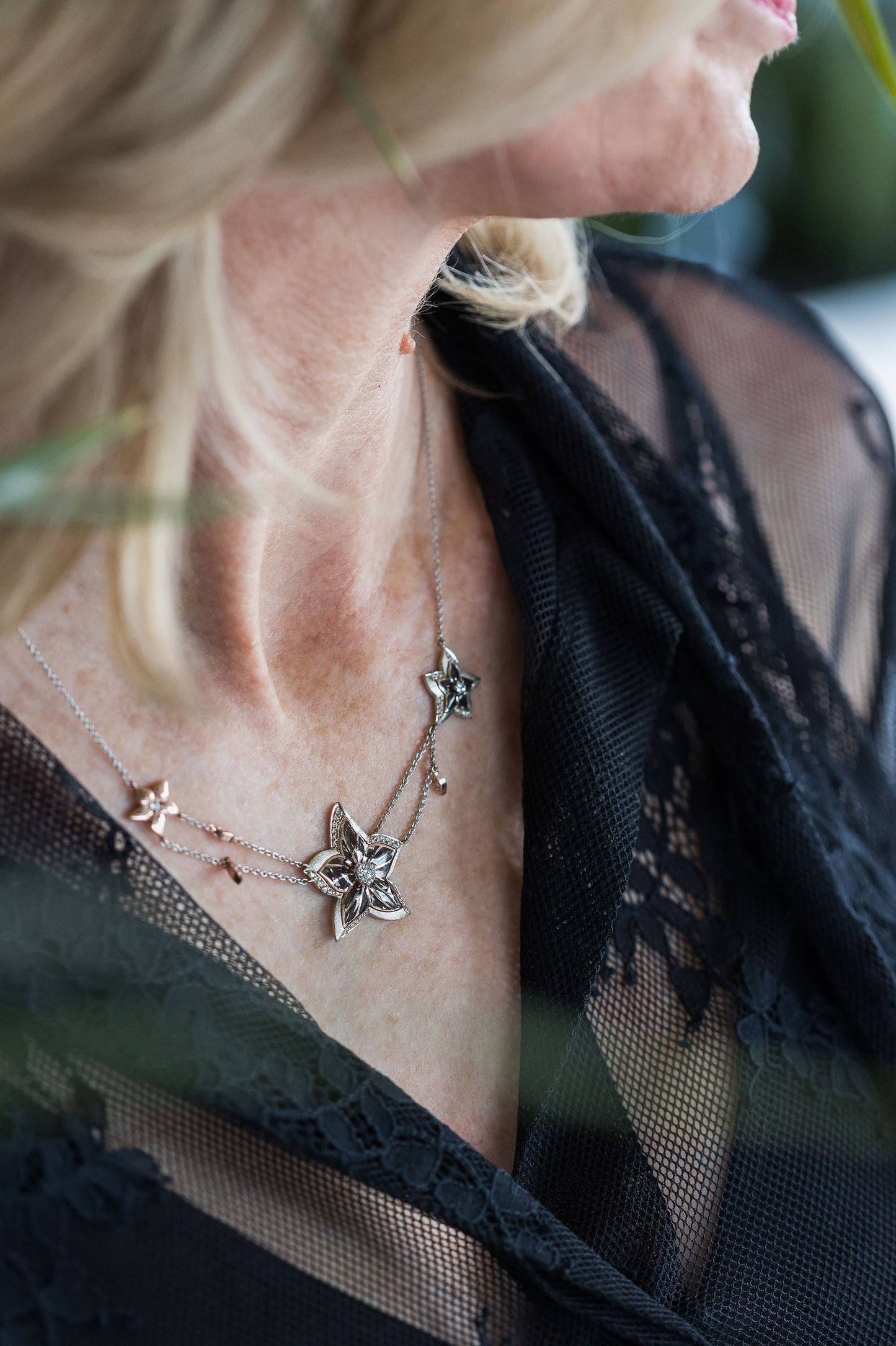 Flora. Enamel Necklace with Diamonds
