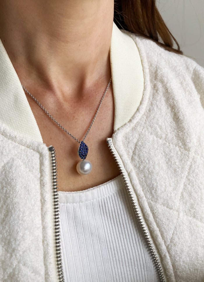 Lagoon Sapphire and Pearl Pendant