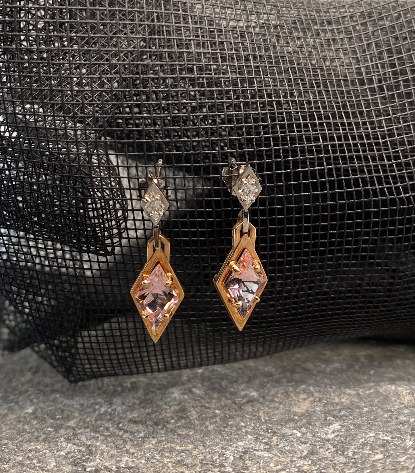 One of a kind. Morganite Diamond Earrings