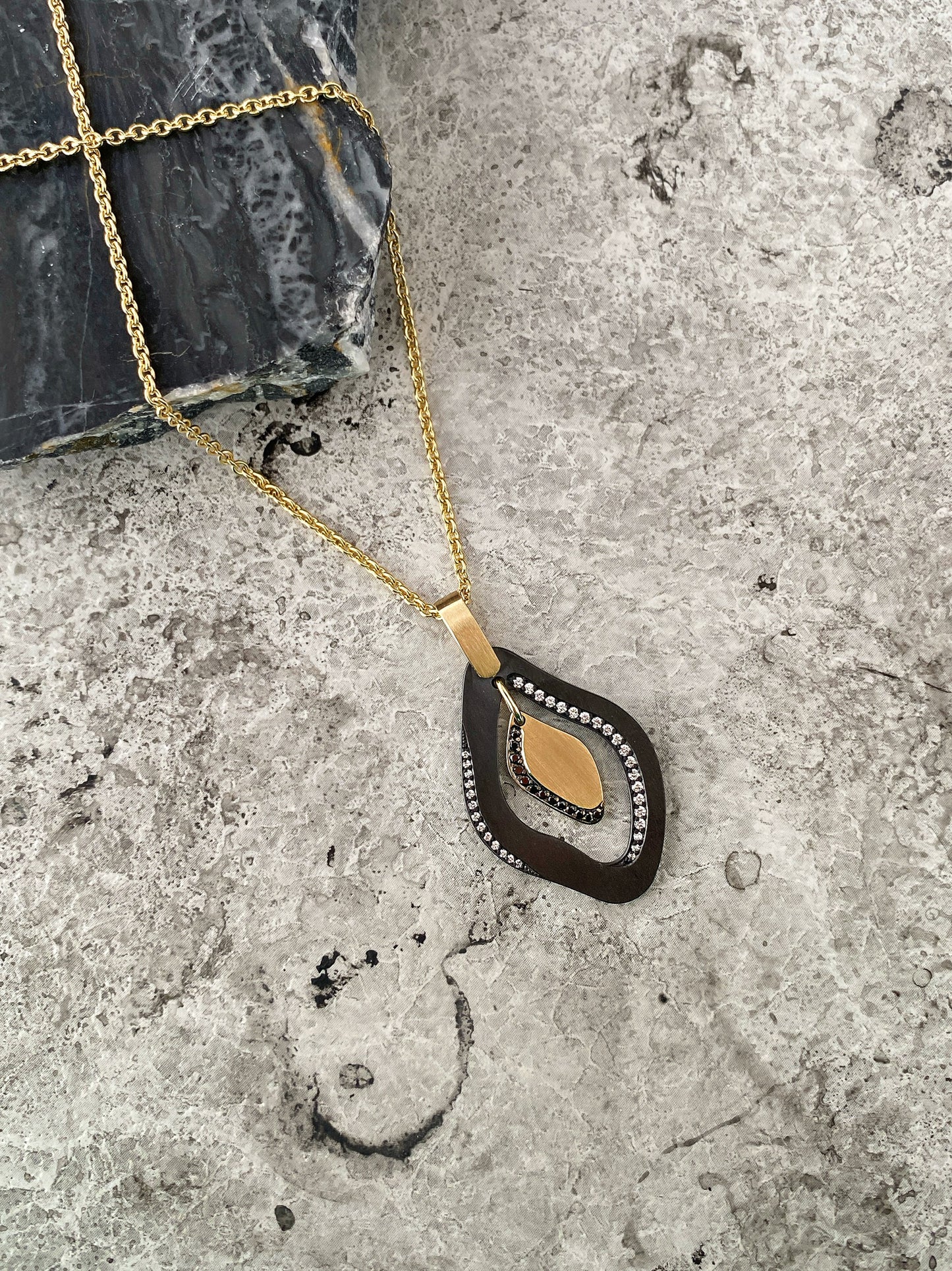 Midnight Lagoon. Yellow Gold Large Pendant