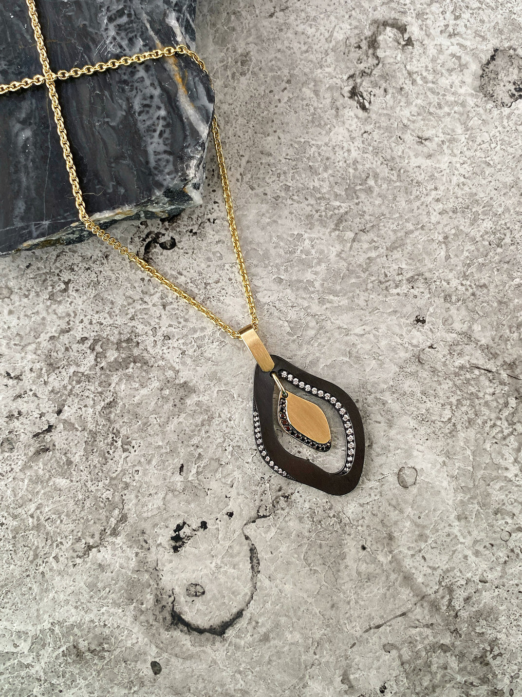 Midnight Lagoon. Yellow Gold Large Pendant