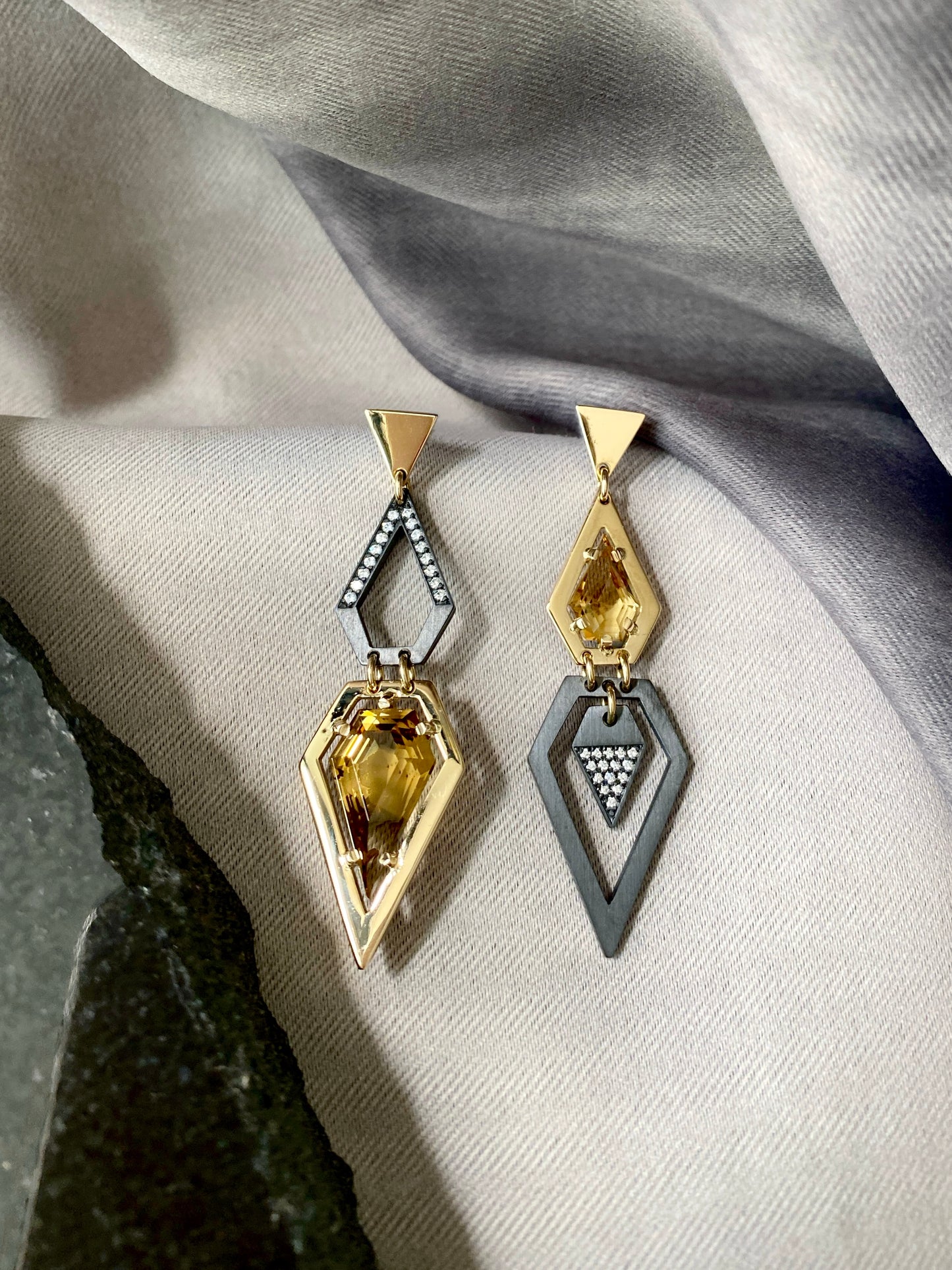 Prisma .  Zirconium Citrine Drop Earrings