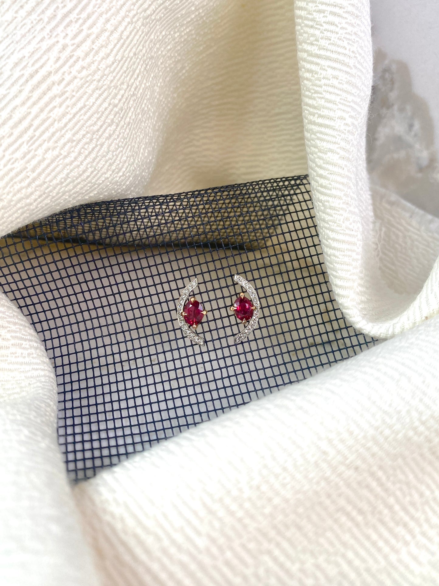 Signature . Crescent Rose Gold Ruby Earrings