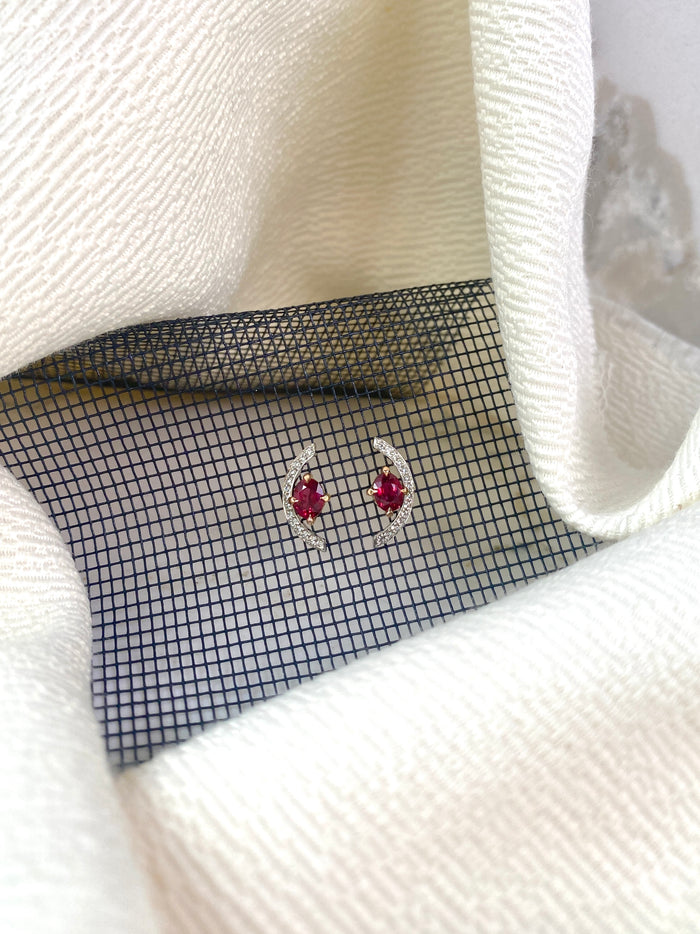 Signature . Crescent Rose Gold Ruby Earrings