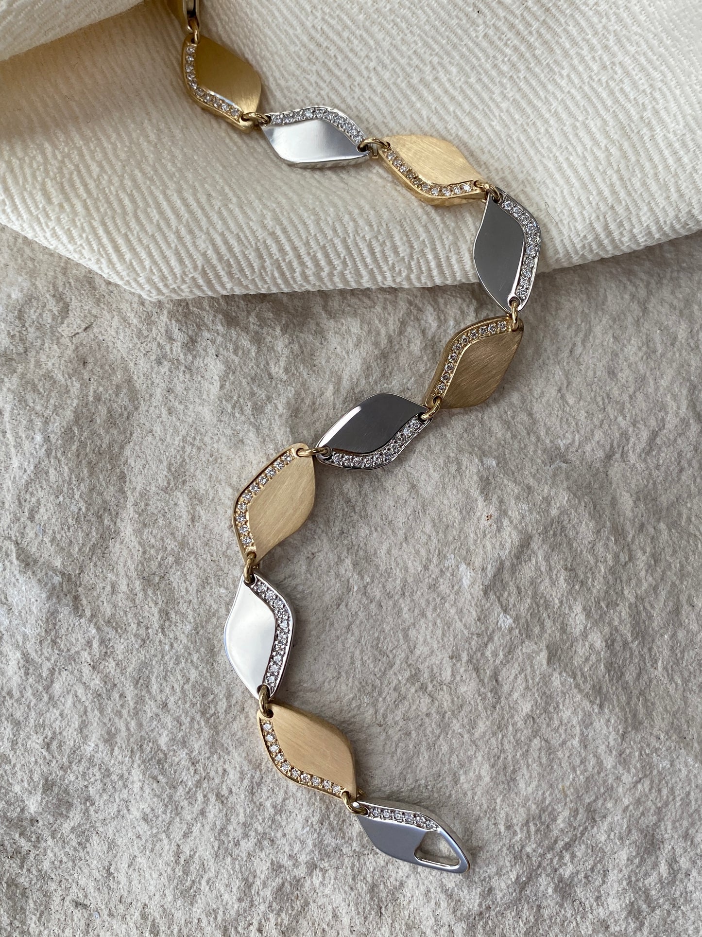Lagoon. Yellow and White  Gold Diamond Bracelet.