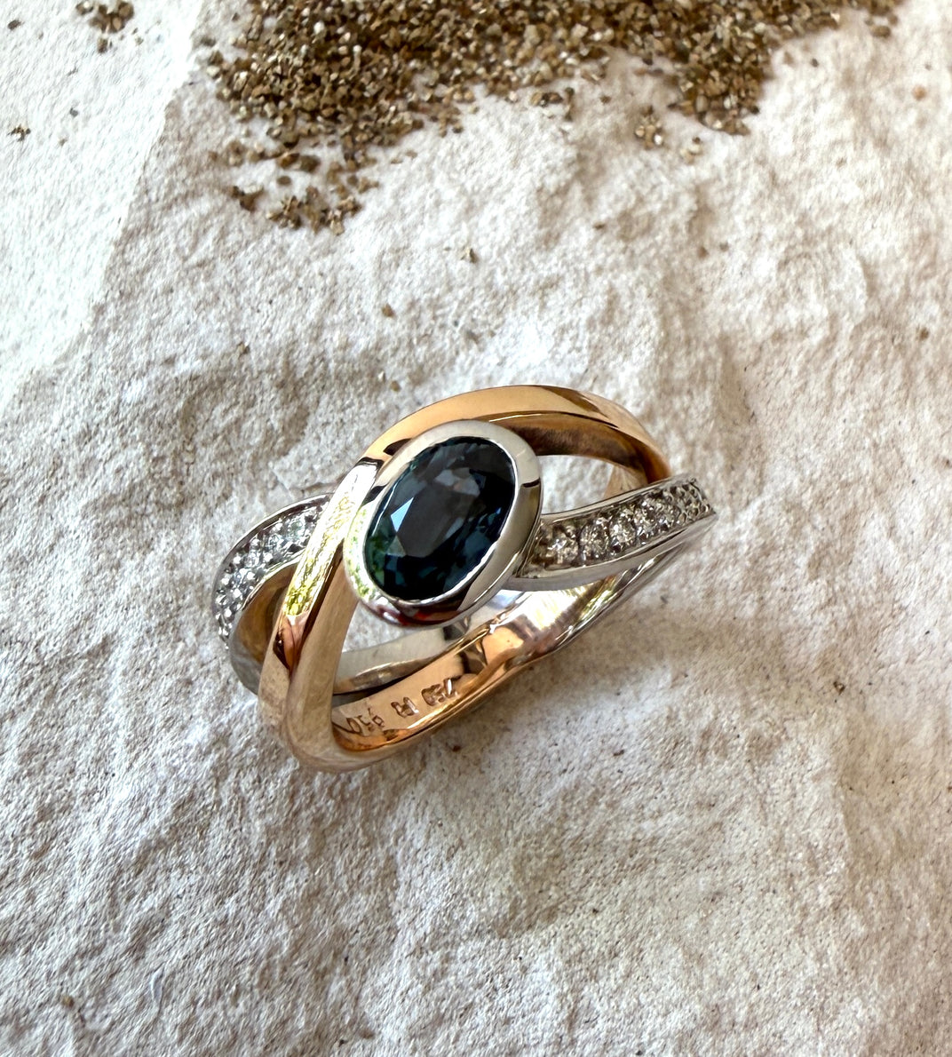 Signature. Duo with Oval Sapphire and Diamond ring.