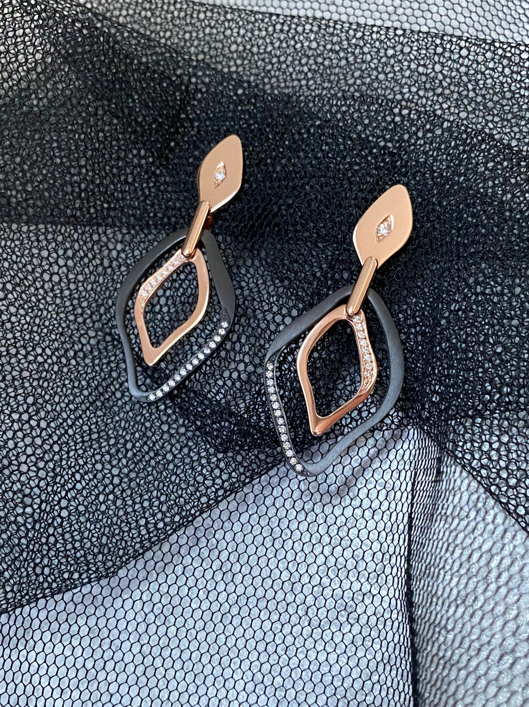 Midnight Lagoon. Rose Gold Large Earrings