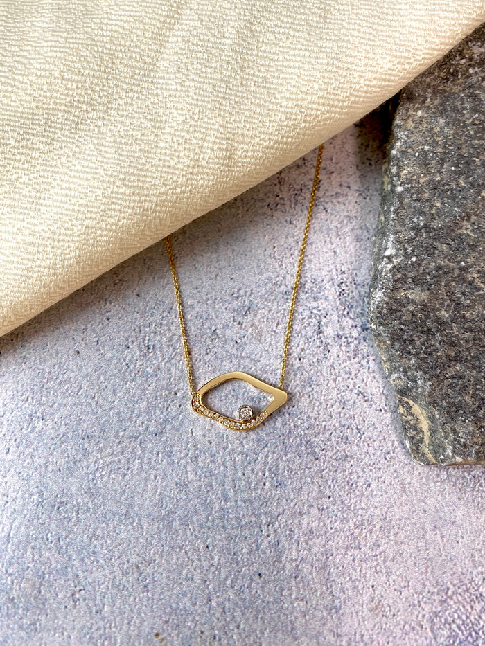 Lagoon . Yellow Gold Diamond Pendant .