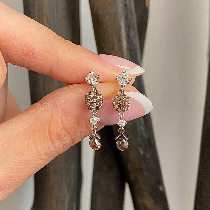 One of a Kind. Drop Earrings with Champagne Diamonds