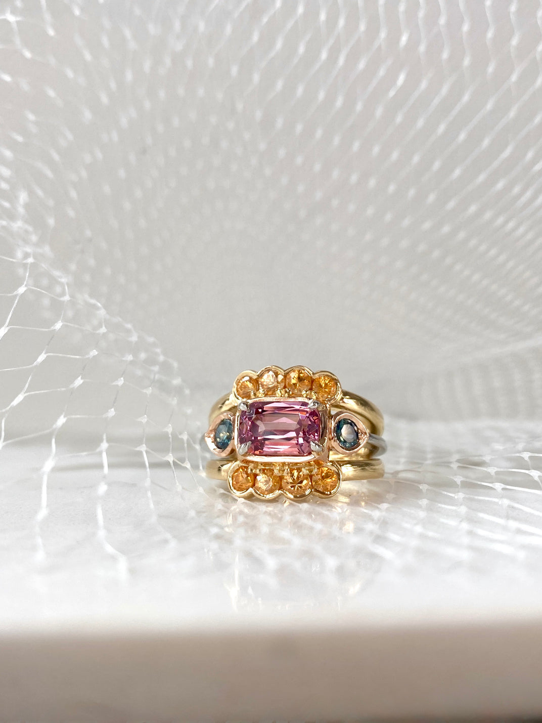 One of a Kind. Malaia & Spessartite Garnet & Sapphire Ring