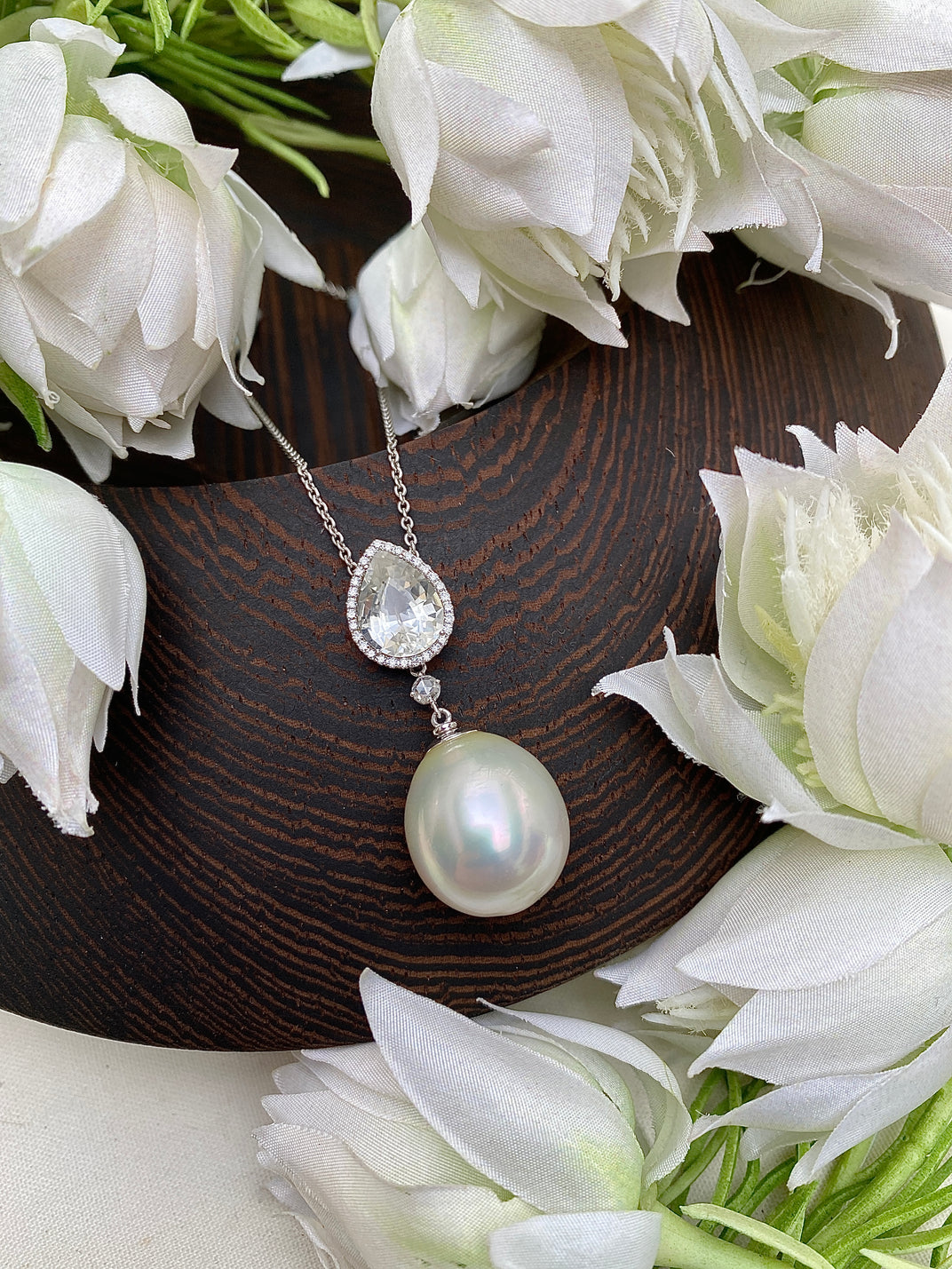 White Sapphire Pearl Pendant