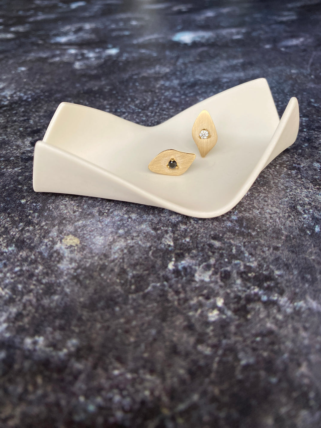 Midnight Lagoon .Yellow Gold and Black Diamond XS Stud Earring. SINGLE ONLY