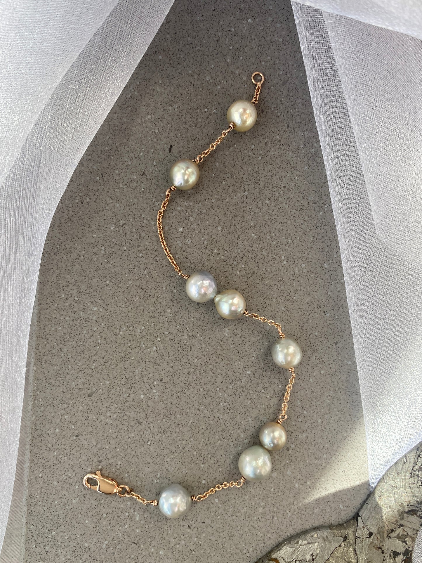Pearl Creations . Yellow Gold Scattered Pearl Bracelet