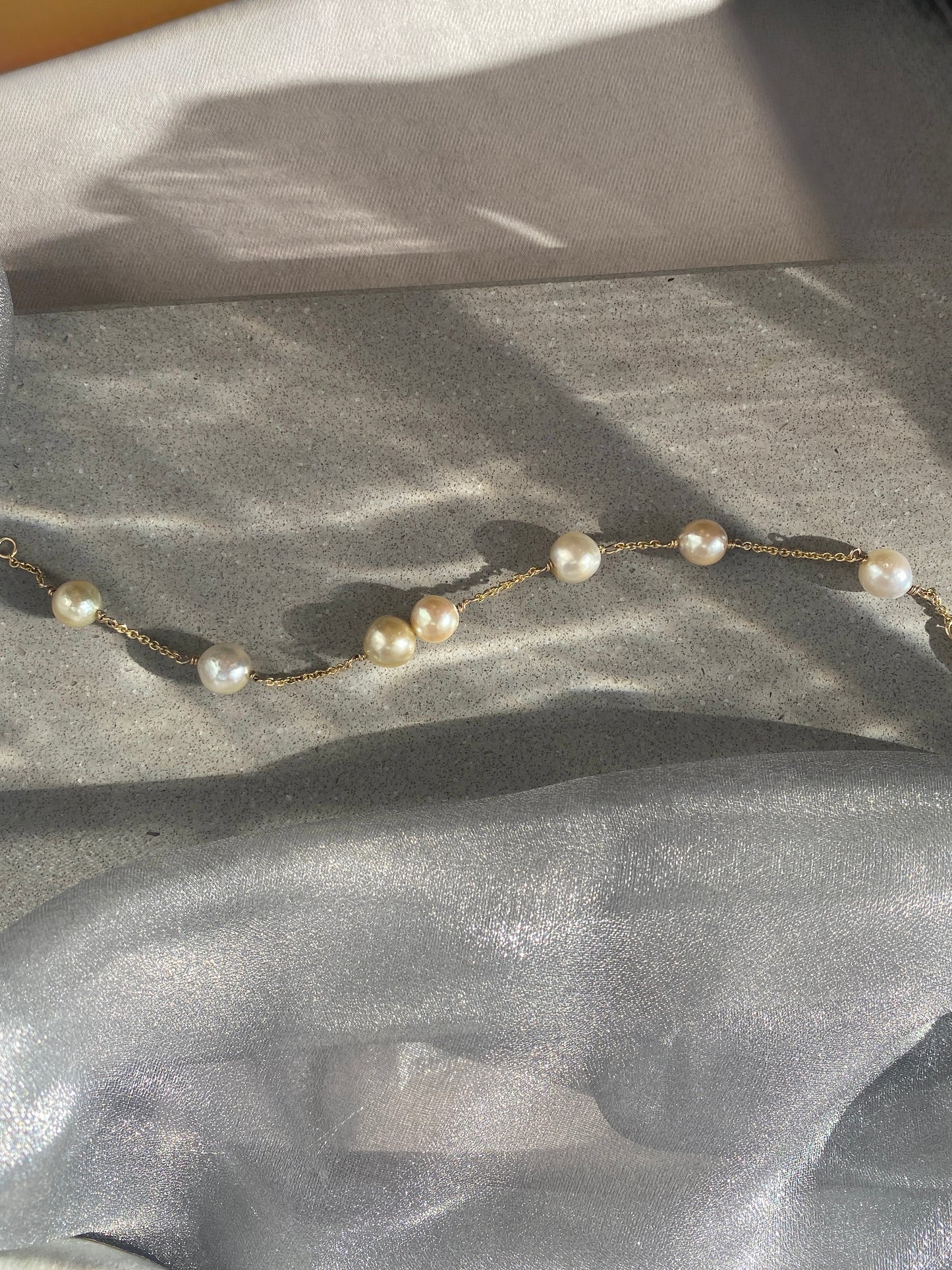 Pearl Creations . Yellow Gold Scattered Pearl Bracelet