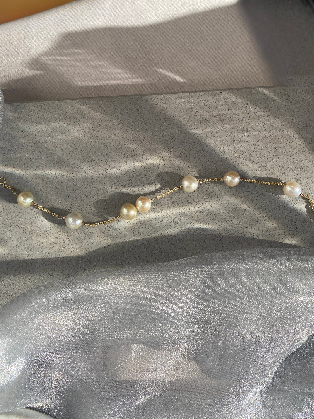 Pearl Creations . Yellow Gold Scattered Pearl Bracelet