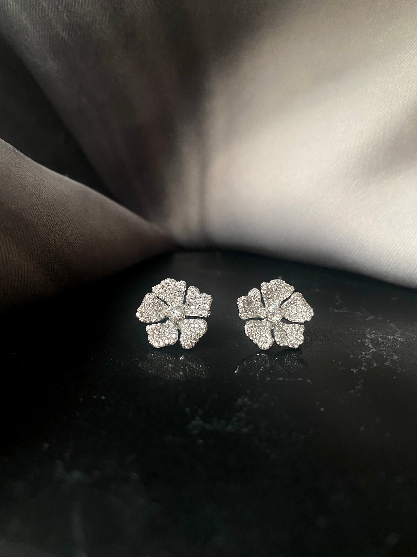 One of a  Kind. Hibiscus Diamond Earrings-SOLD