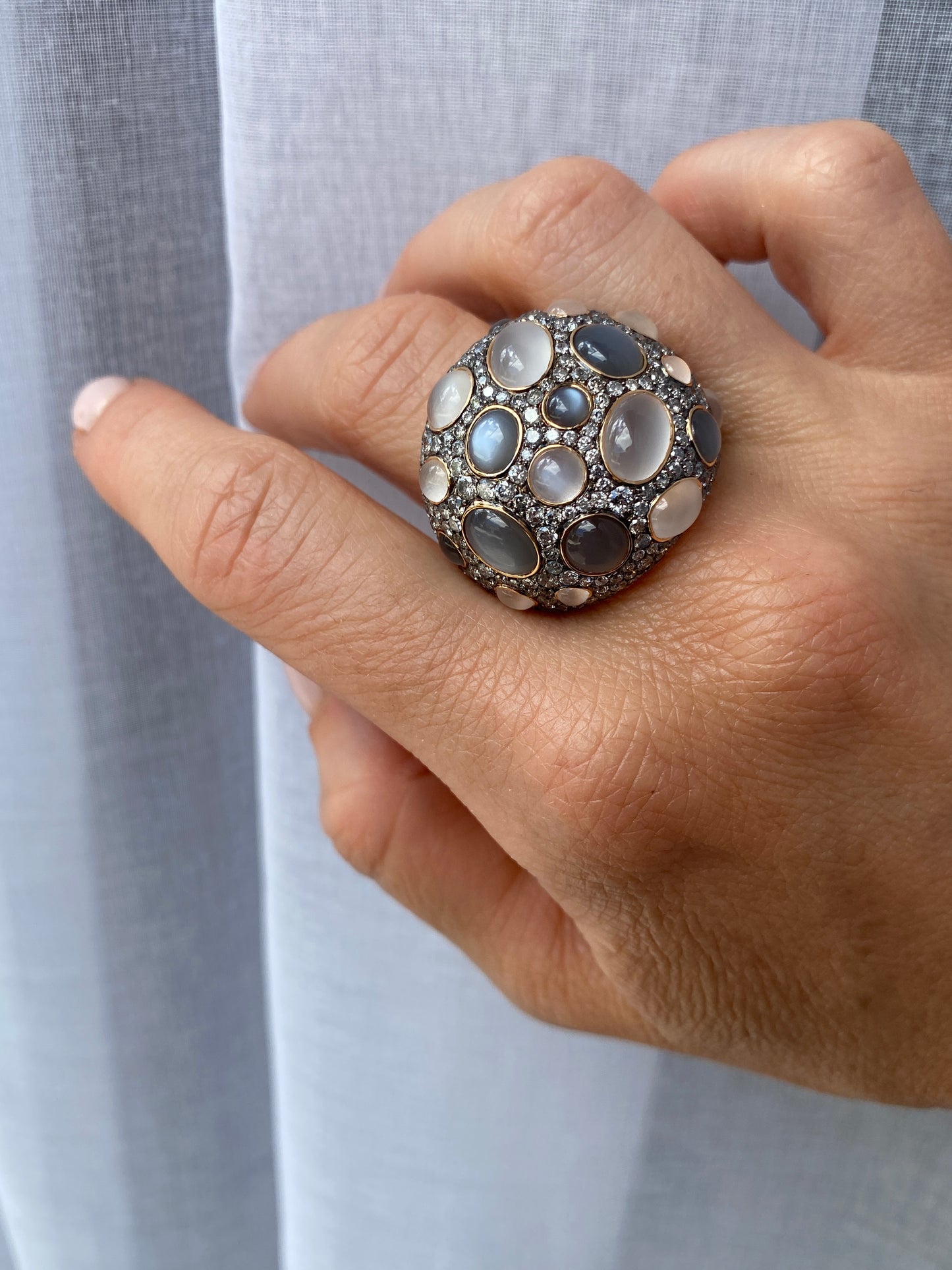 One of a Kind. Champagne Bubbles Moonstone Ring .