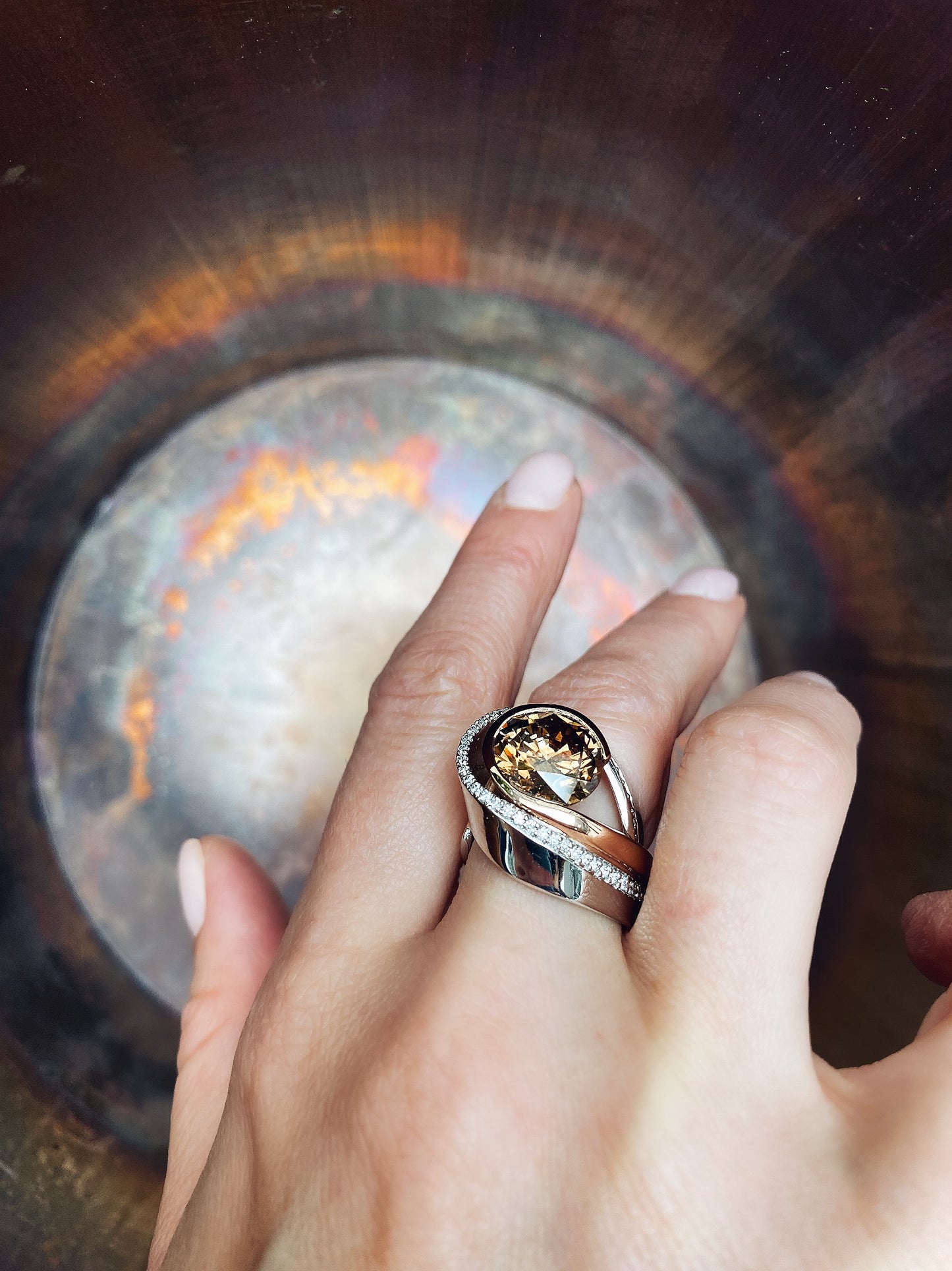 One of a Kind . Cognac Diamond Orbit Ring