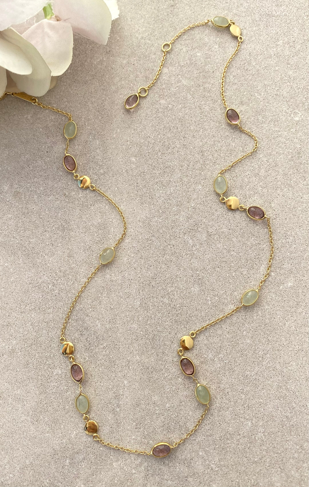 Everyday Creartions . Yellow Gold Natural stone necklace